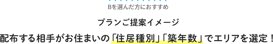Bを選んだ方におすすめ　プランご提案イメージ 配布する相手がお住まいの住居種別　築年数でエリアを選定
