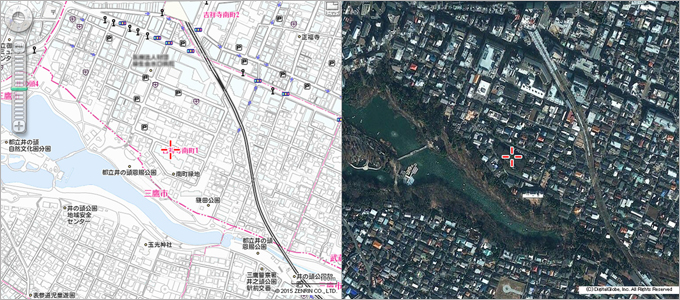 (株)ゼンリン 住宅地図と航空写真の比較