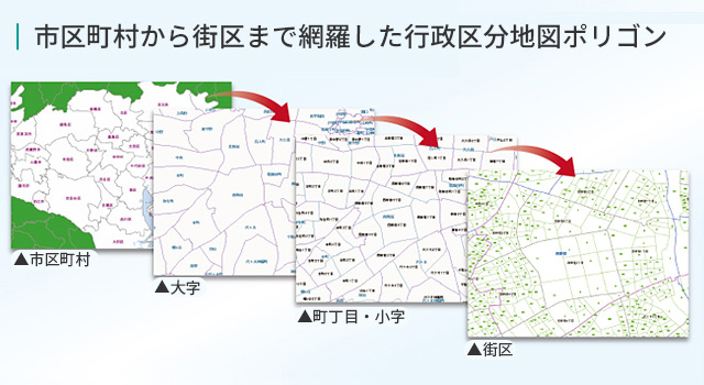 市区町村から街区まで網羅した行政区分地図ポリゴン